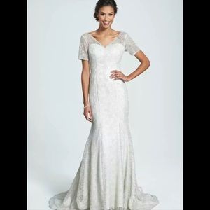 Olia zavozina metallic lace trumpet wedding gown